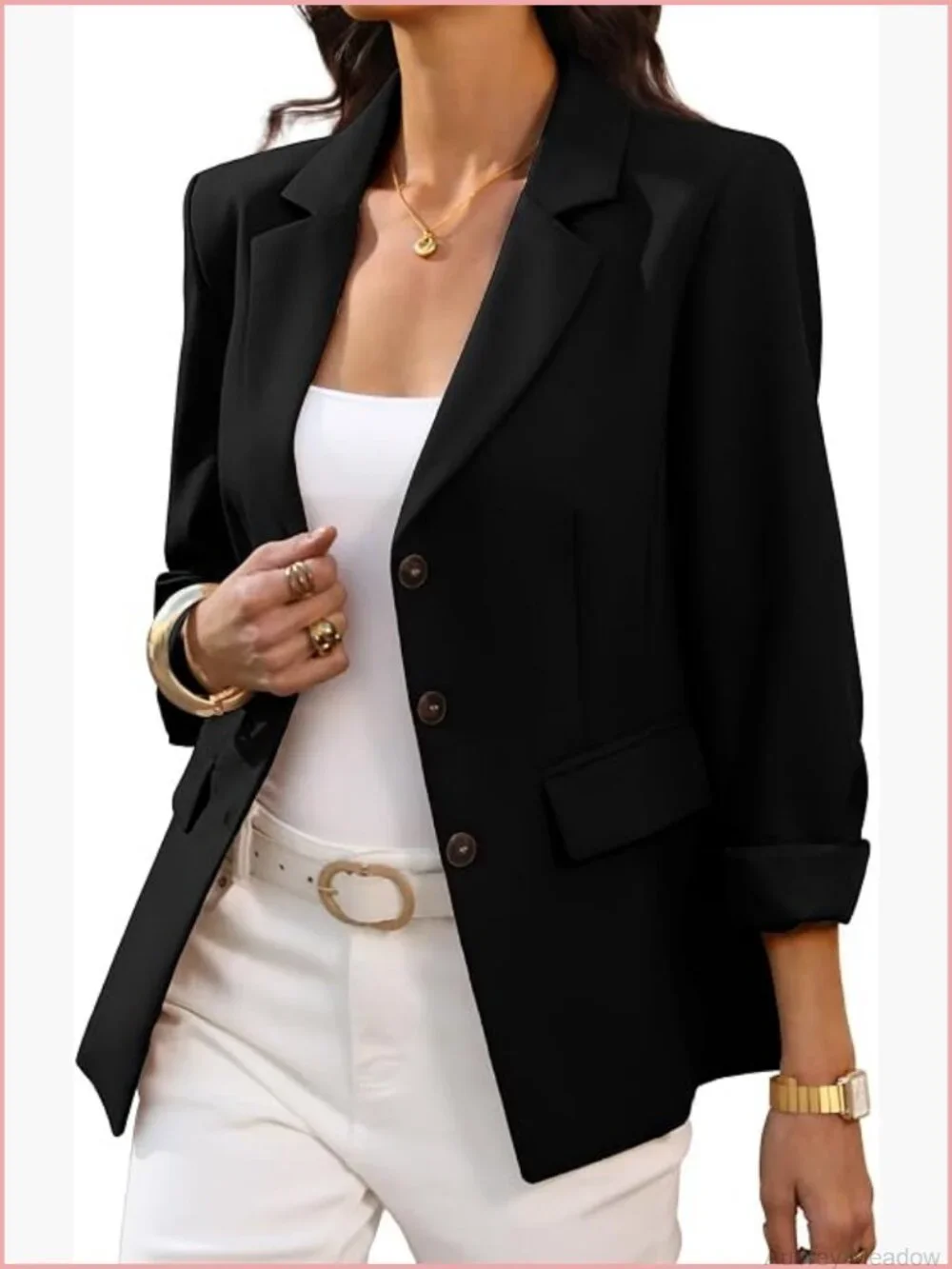 Womens Business Casual 3 Button Blazer Slim Fit Suit Work Jacket Pockets
